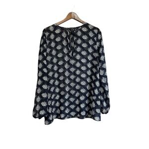 Ann Taylor Womens Blouse Top Size L Long Sleeve Black White‎ Tie Neck